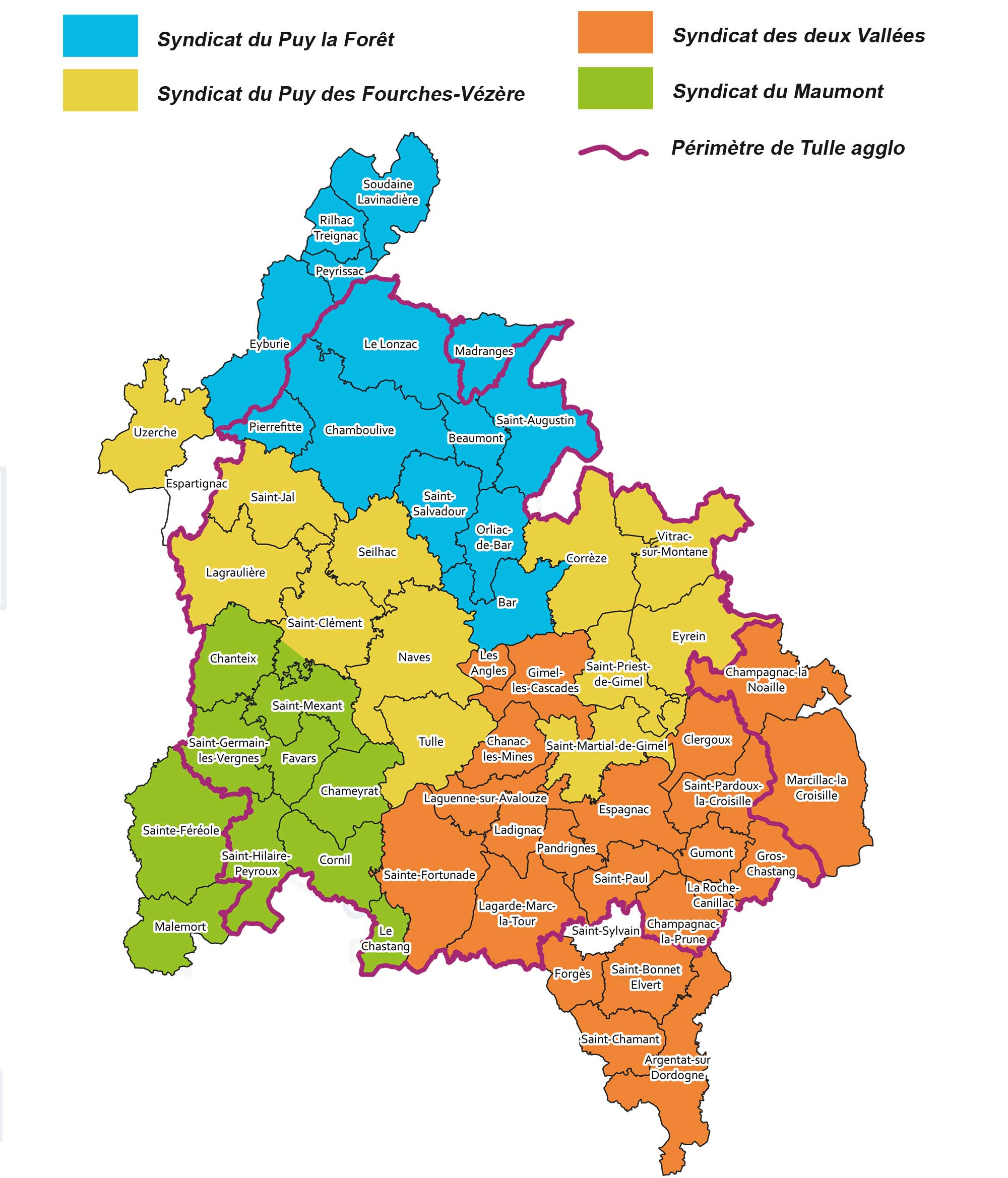 Carte des syndicats des eaux de Tulle agglo